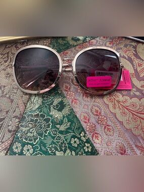 Betsey Johnson Silver Round Sunglasses with Black Gradient Lenses